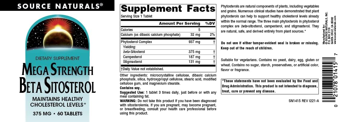 Source Naturals Mega Strength Beta Sitosterol 375 mg – 60 Tablets