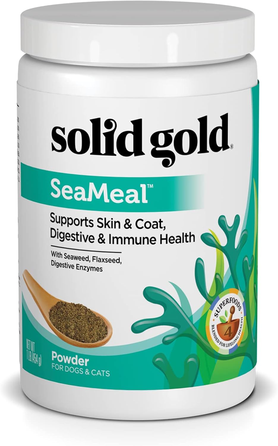 Solid Gold Cat & Dog Multivitamin Powder - SeaMeal Kelp-Based Supplement with Omega-3 - 1 lb