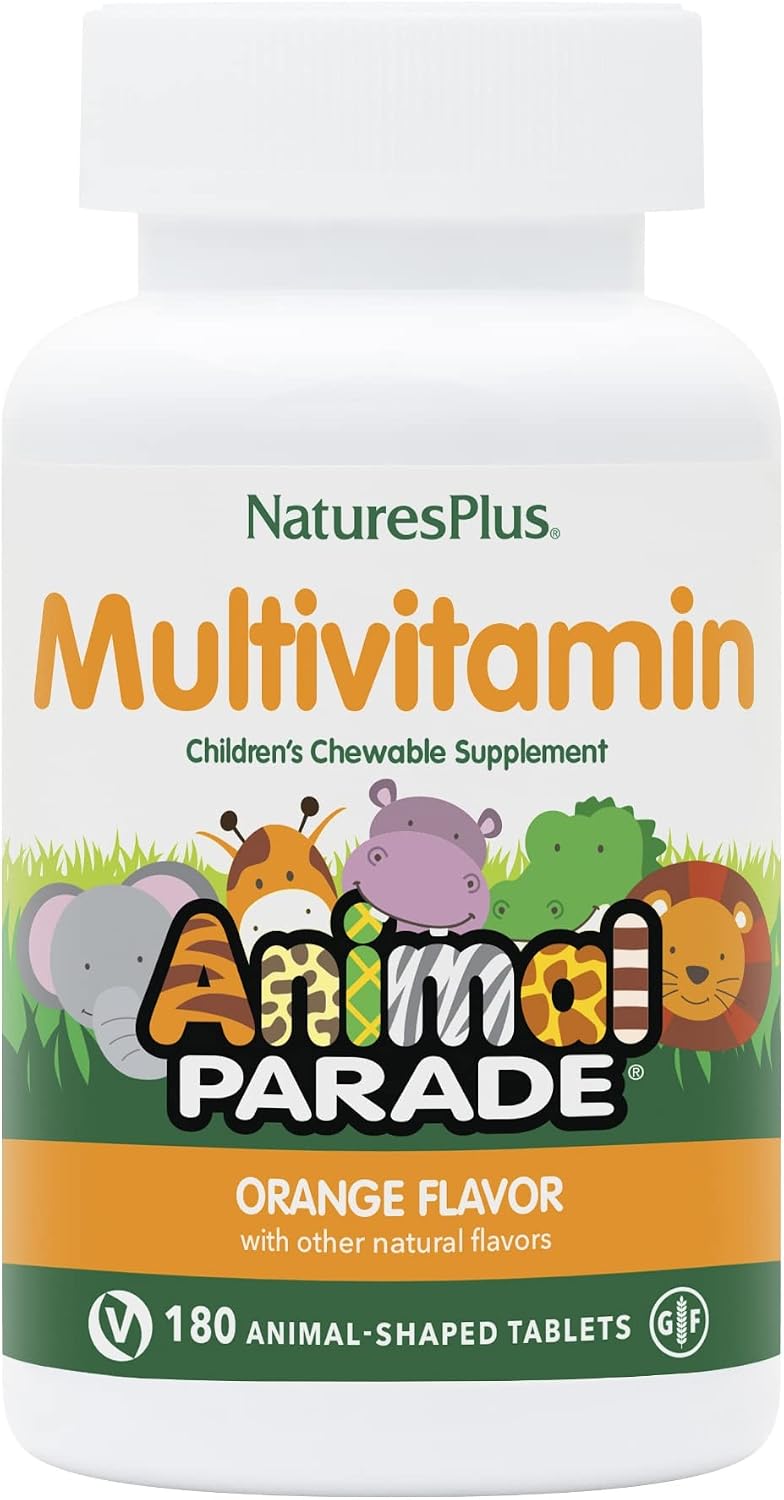 NaturesPlus Animal Parade Children's Chewable Multivitamin, Orange Flavour, 180 Tablets