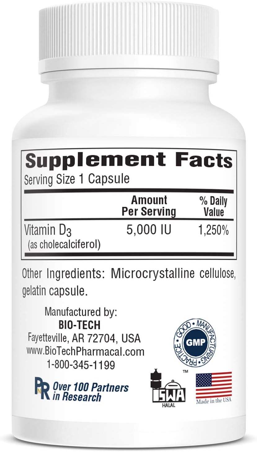 Bio-Tech Pharmacal Vitamin D3 5000 IU, 250 Capsules - görsel 4
