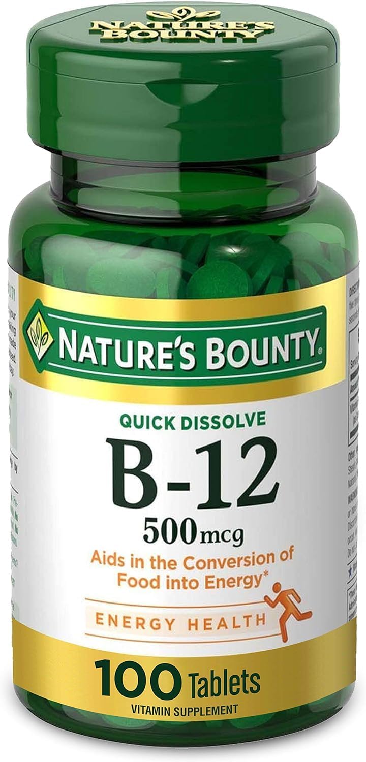 Nature's Bounty Vitamin B12 500mcg Quick Dissolve Tablets, 100 Count