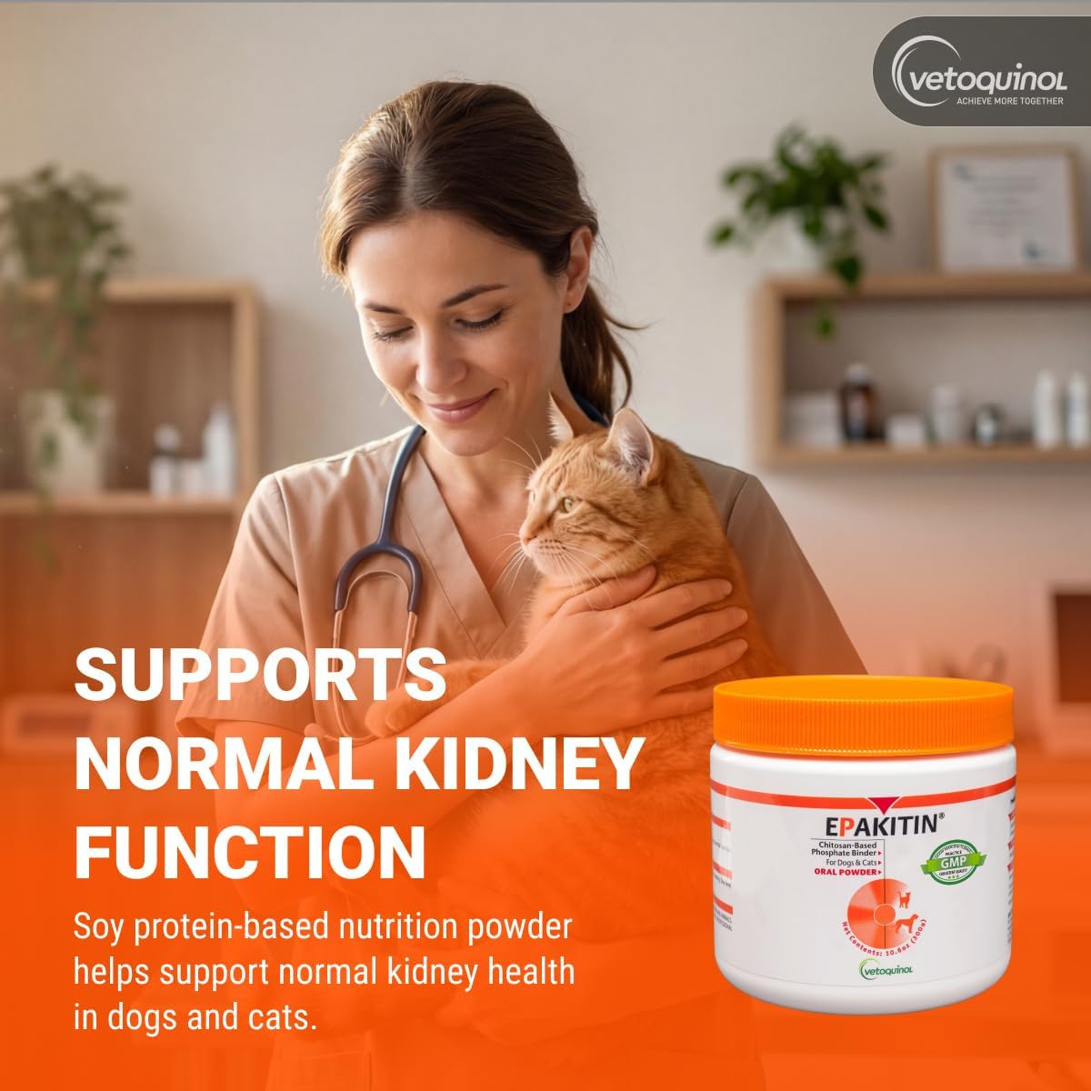 Vetoquinol Epakitin Chitosin-Based Phosphate Binder for Cats & Dogs – Renal Support Supplement Powder - 300g