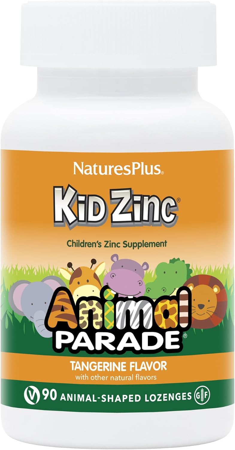 NaturesPlus Animal Parade KidZinc - Organically Chelated Zinc - Tangerine Flavour - 90 Animal-Shaped Lozenges
