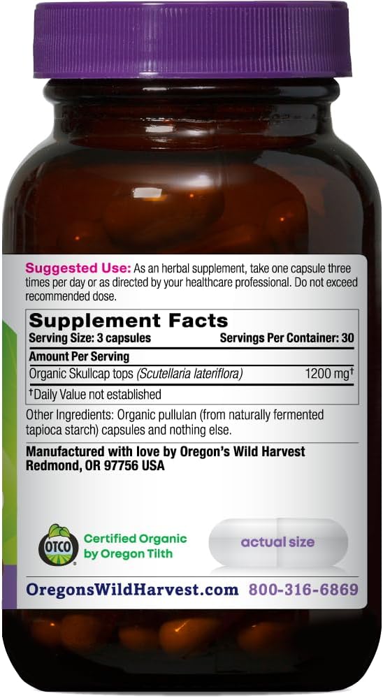 Oregon's Wild Harvest Organic Skullcap Vegan Capsules, 90 Count