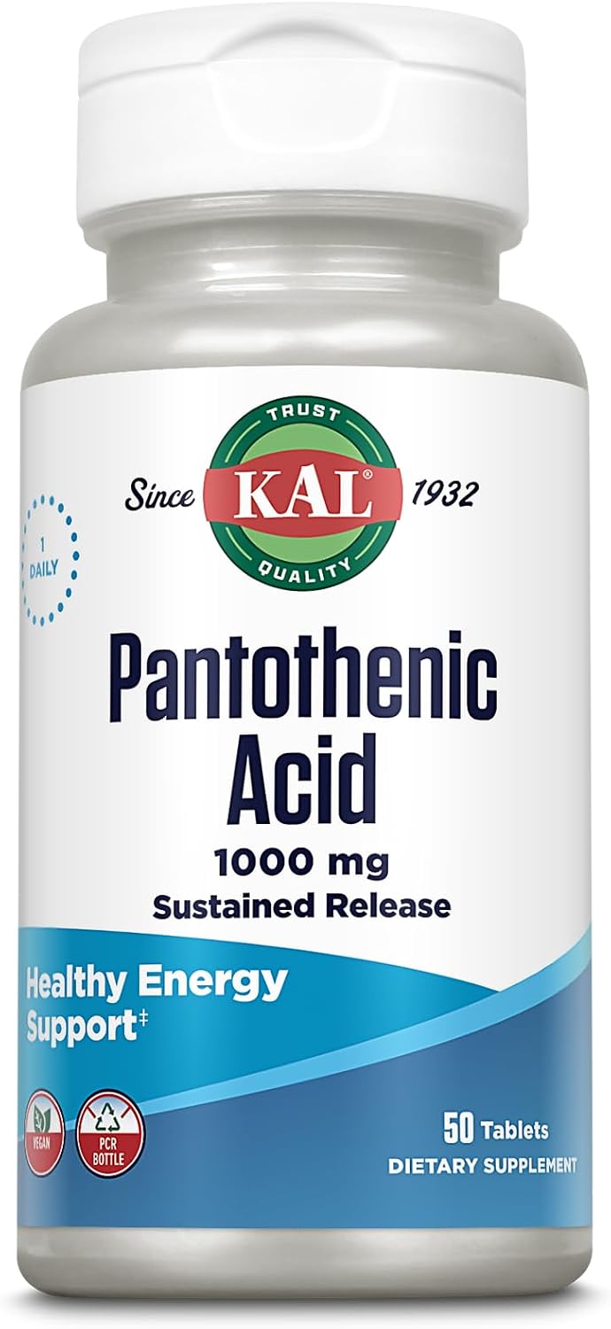 KAL Pantothenic Acid 1000 mg - Vitamin B5 Sustained Release Tablets, Vegan - 100 Tablets