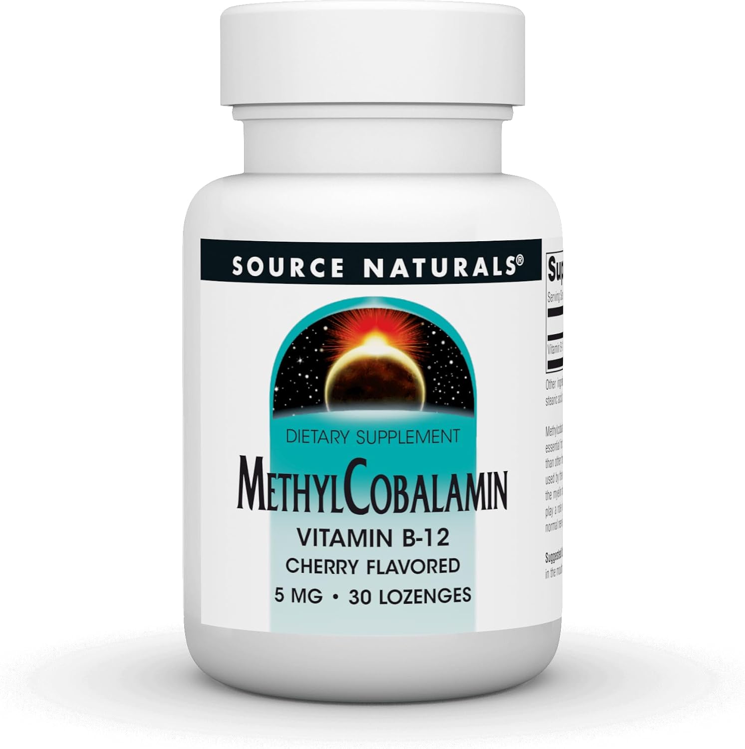 Source Naturals Methylcobalamin Vitamin B-12 - Cherry Flavoured - 5mg (5000 mcg) - 30 Lozenges
