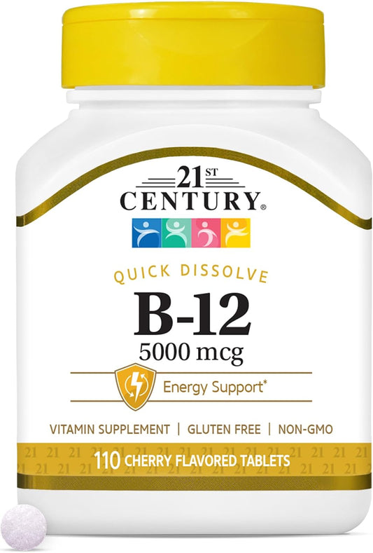 21st Century B12 5000 mcg Quick Dissolve, Energy Support, Cherry, 110 Count