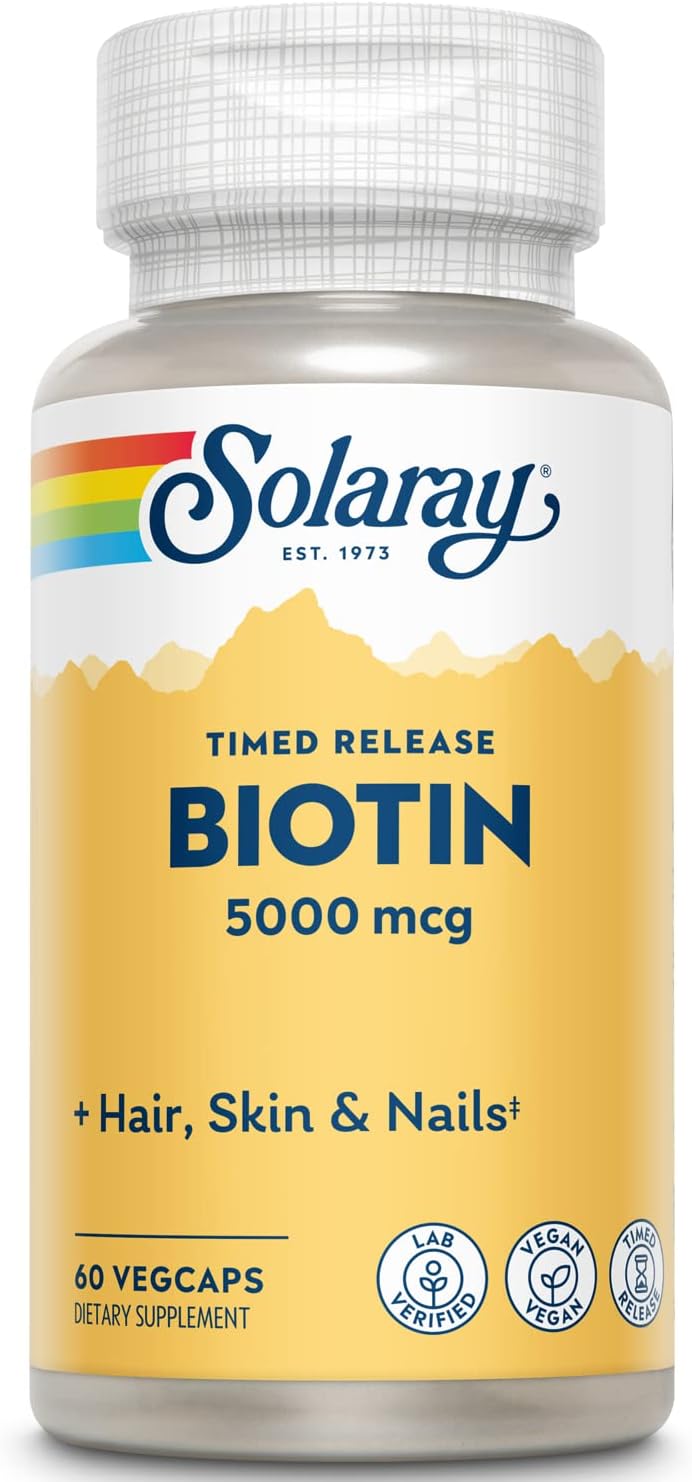 SOLARAY Biotin Supplement 5000 mcg - Pure Biotin for Hair, Skin and Nails - 60 Lozenges