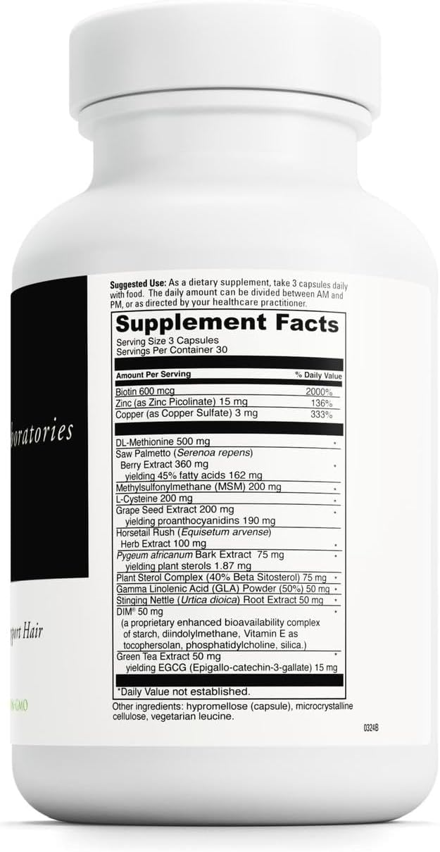 DAVINCI Labs Hair Effects – Biotin Supplement for Healthy Hair & Skin – with Zinc, Saw Palmetto, Grape Seed Extract – Gluten-Free – 90 Vegetarian Capsules