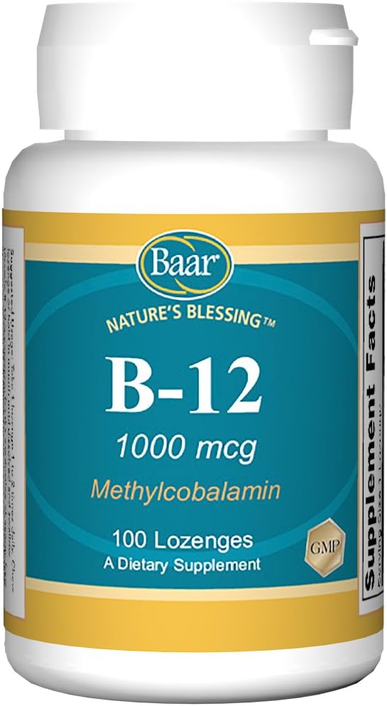 Baar Brain B12 Lozenges, 1000 mcg, 100 Count - görsel 1