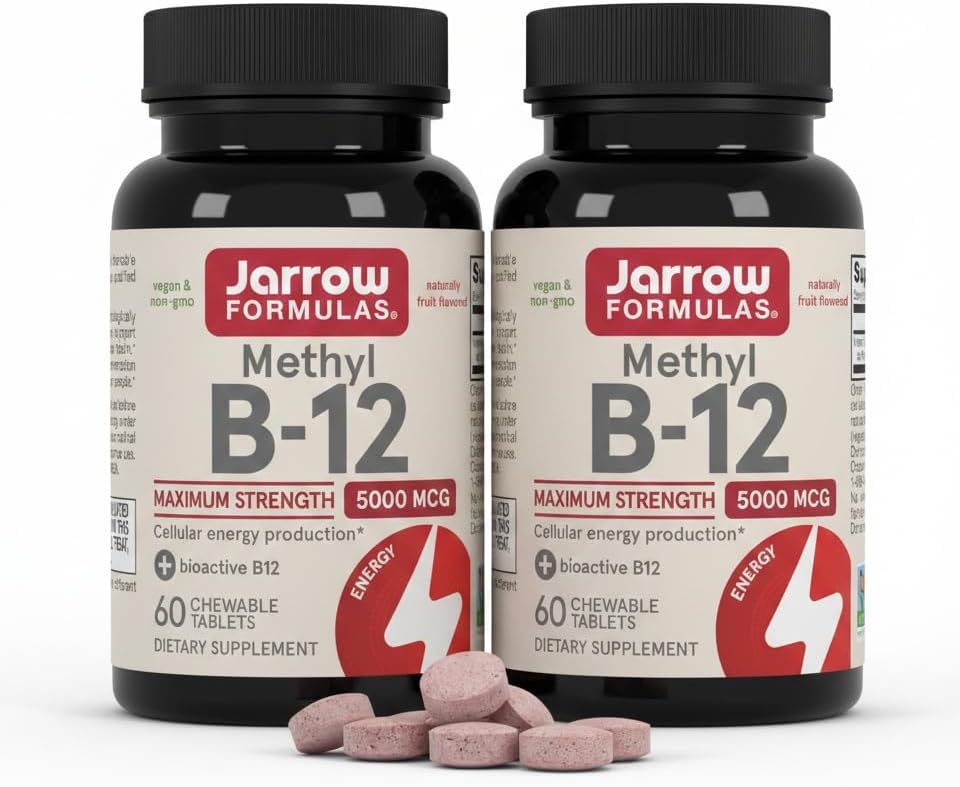 Jarrow Formulas Methyl Vitamin B12 5000 mcg - 60 Chewable Tablets, Naturally Fruit Flavoured