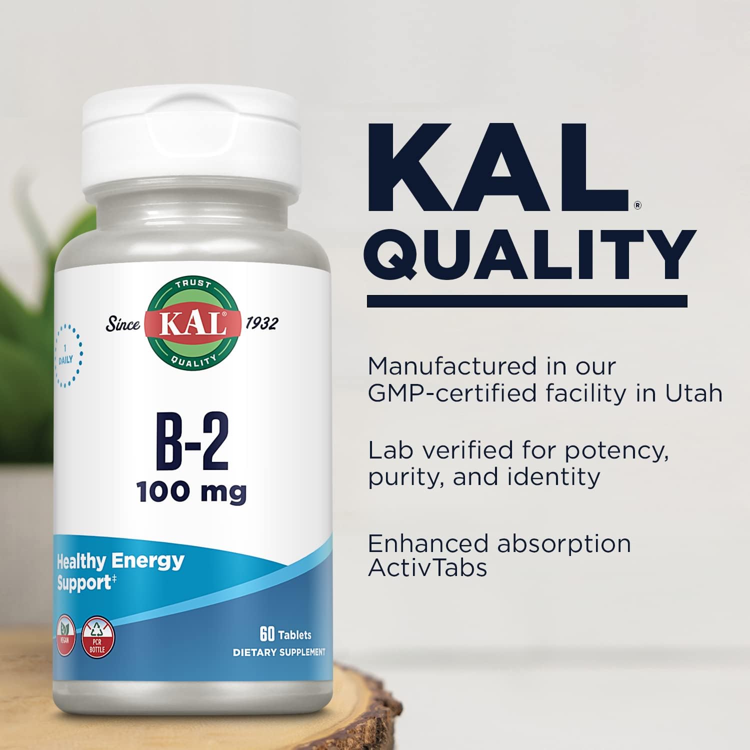 KAL Vitamin B2 100mg – Riboflavin Supplement for Energy and Metabolism