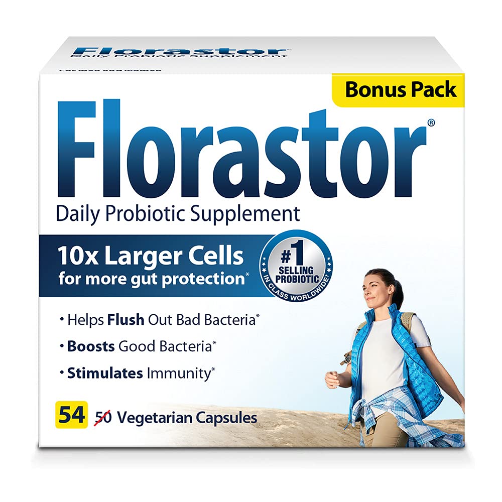 Florastor Daily Probiotic for Women and Men – Digestive Health Support, Saccharomyces Boulardii CNCM I-745, 54 Capsules (Pack of 3)