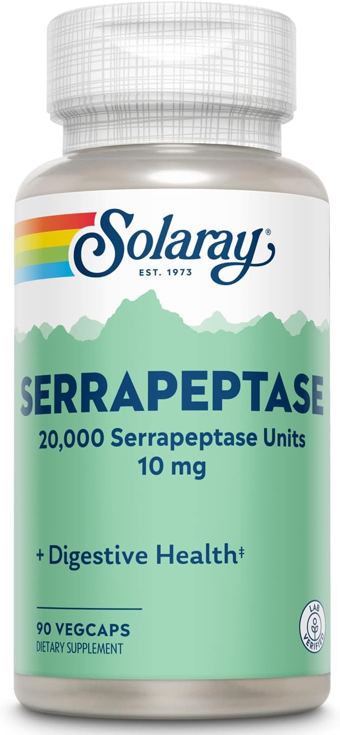 SOLARAY Serrapeptase Enzyme Supplement – 10 mg (20,000 SPU) – Digestive Support – 90 Vegetarian Capsules