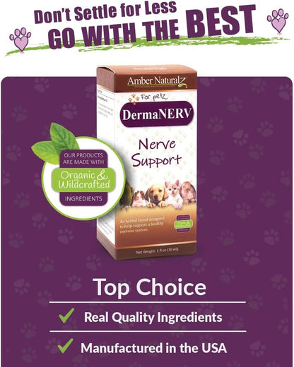 Amber NaturalZ DermaNERV Herbal Supplement for Dogs, Cats, and Small Pets - 1 fl oz (30 mL)