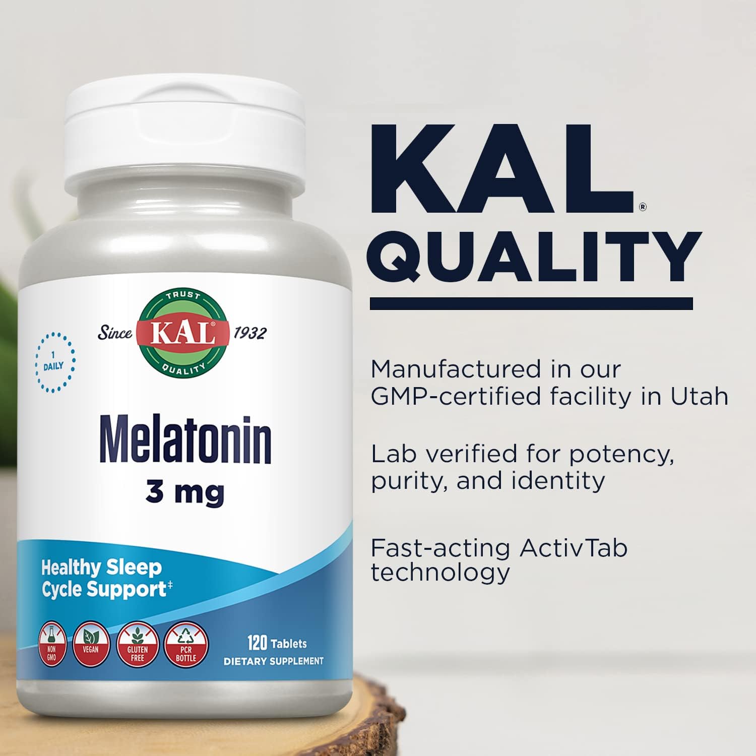 KAL Melatonin 3 mg Rapid-Dissolve Sleep Aid with Vitamin B6