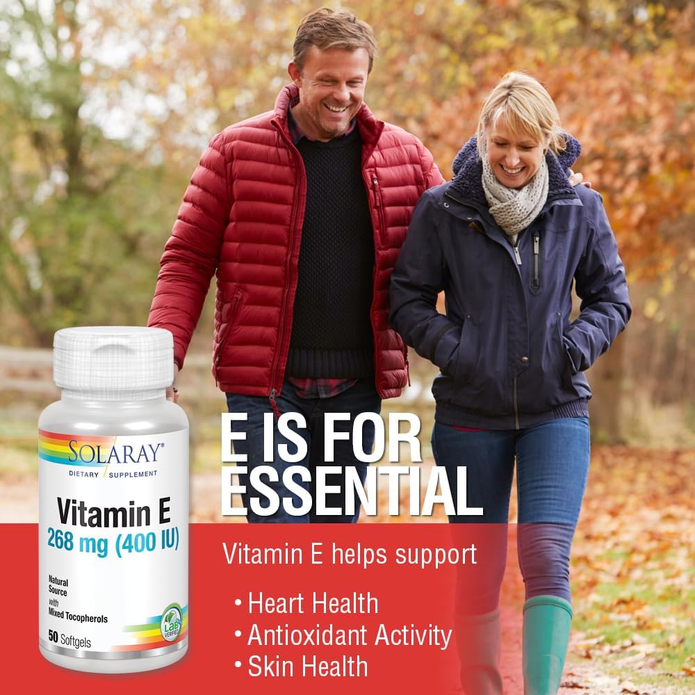 SOLARAY Vitamin E d-Alpha Tocopherol 268 mg (400 IU) - Heart & Skin Health, Antioxidant Support (50 Softgels)
