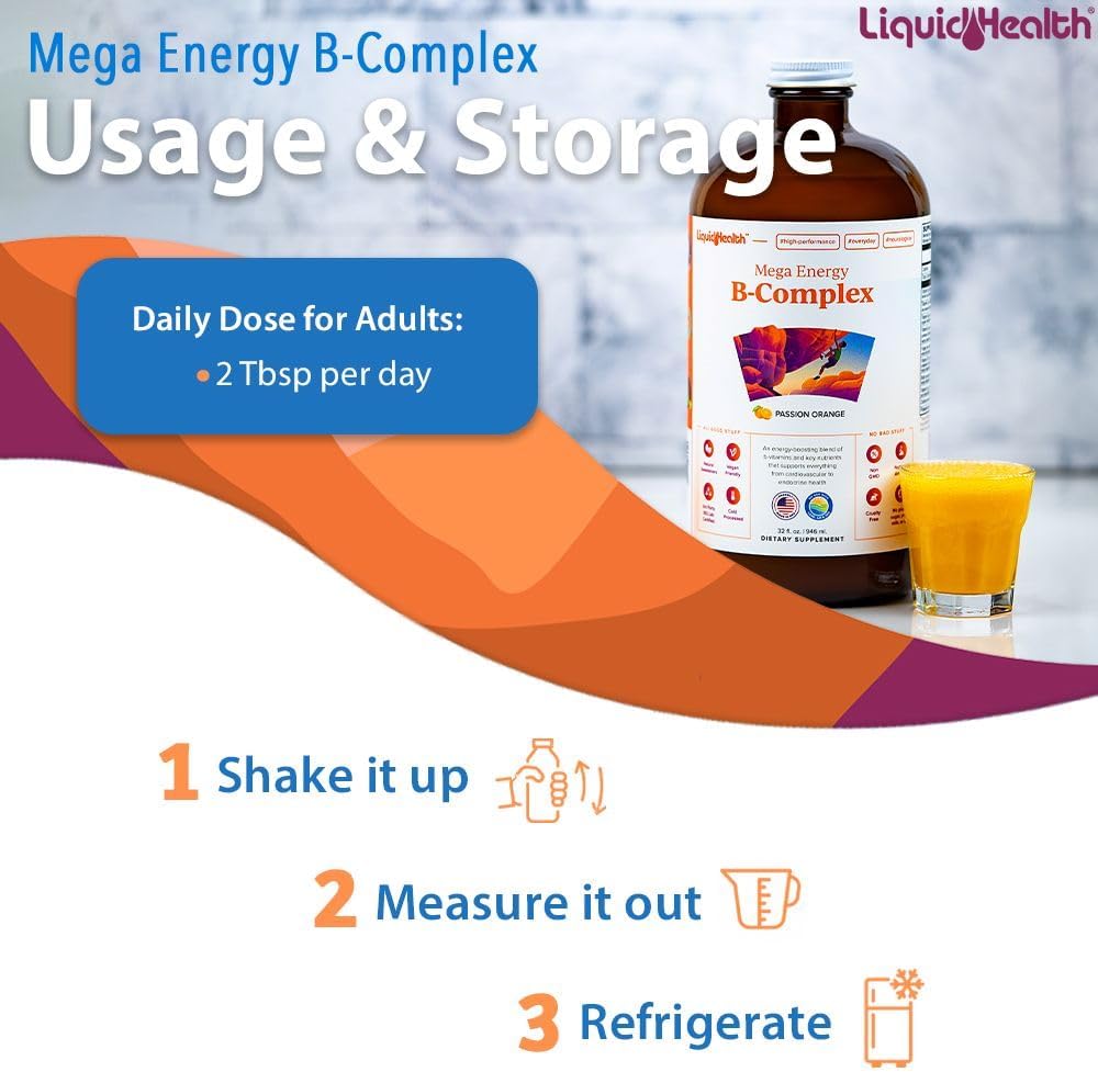 LIQUIDHEALTH Mega Energy Methylated B-Complex - Liquid Vitamin Supplement (946 mL)