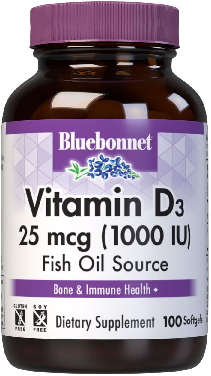 Bluebonnet Nutrition Vitamin D3 1000 IU Softgels – Non-GMO, Gluten-Free, 100 Softgels