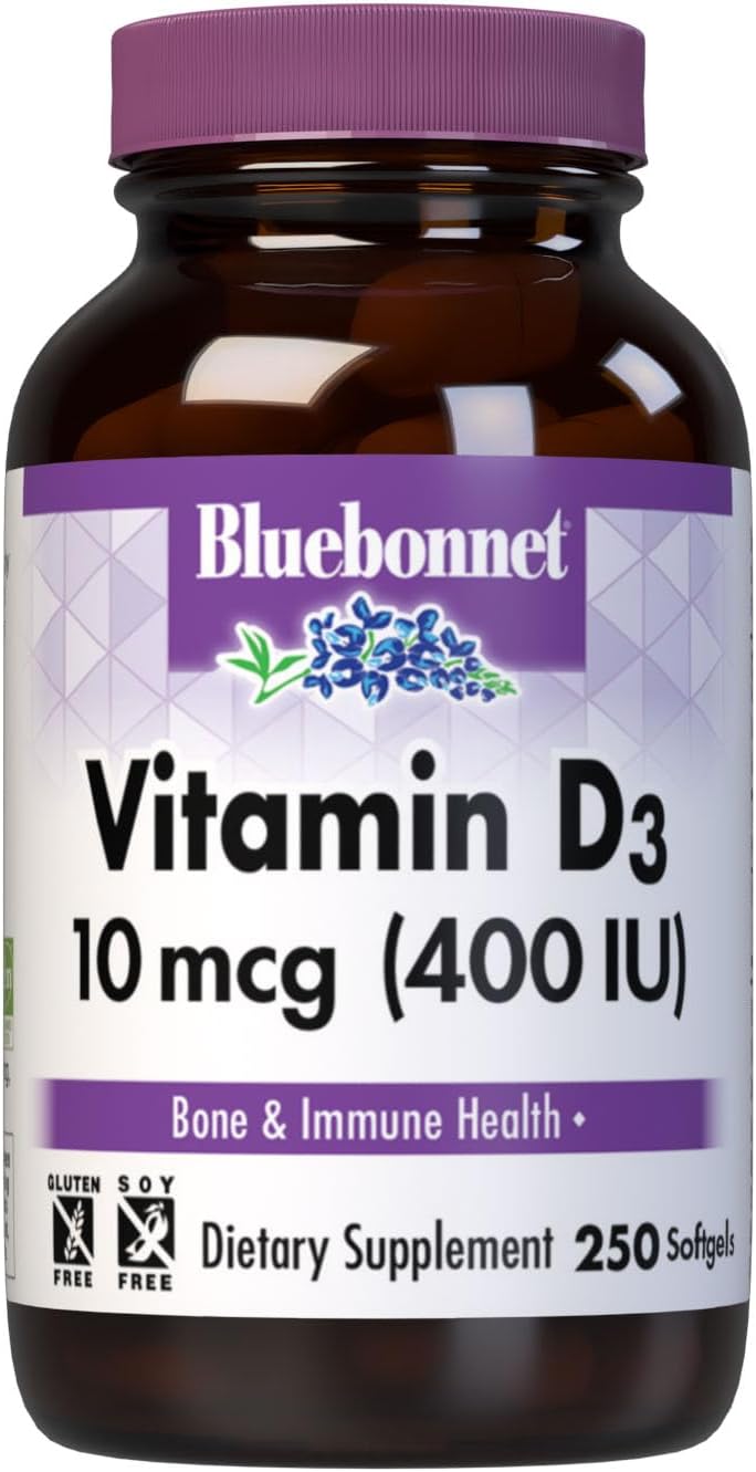 BlueBonnet Vitamin D3 400 IU Vegetable Capsules, 250 Count