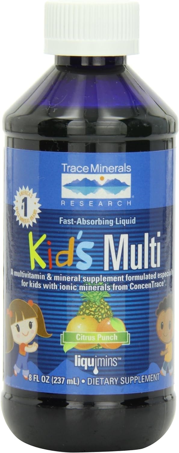 Trace Minerals Kid's Multi - Whole Body Health Liquid Supplement for Children - Immune & Bone Support - Citrus Punch, 240 mL
