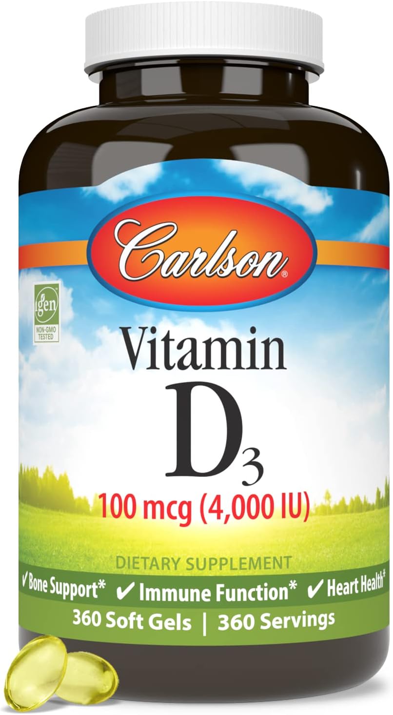 Carlson Vitamin D3 4000 IU (100 mcg) – Immune Support, Bone Health, Muscle Health – 360 Softgels