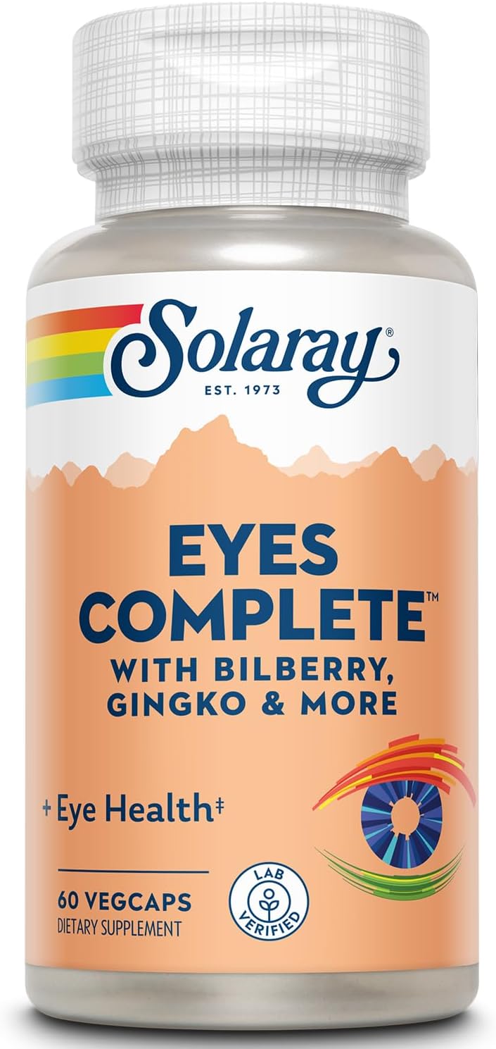 SOLARAY Eyes Complete, Vision Support Supplement with Bilberry, Lutein, Ginkgo, and More, 60 Vegetarian Capsules