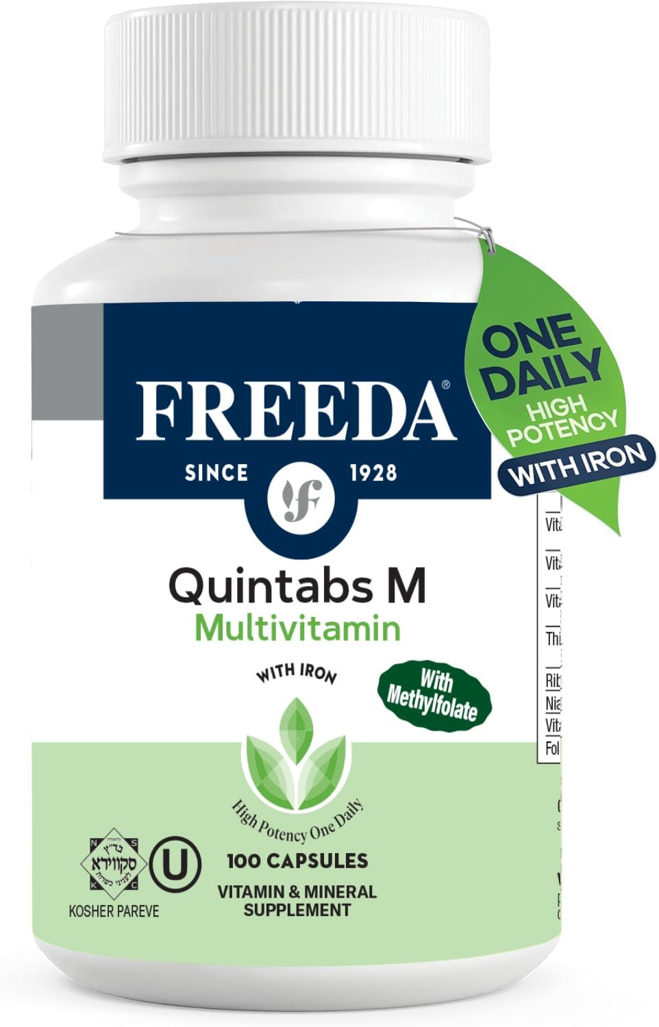 FREEDA Multivitamin – Quintabs-M with Iron – Kosher Multivitamins for Women & Iron-Deficient Men – 250 Capsules