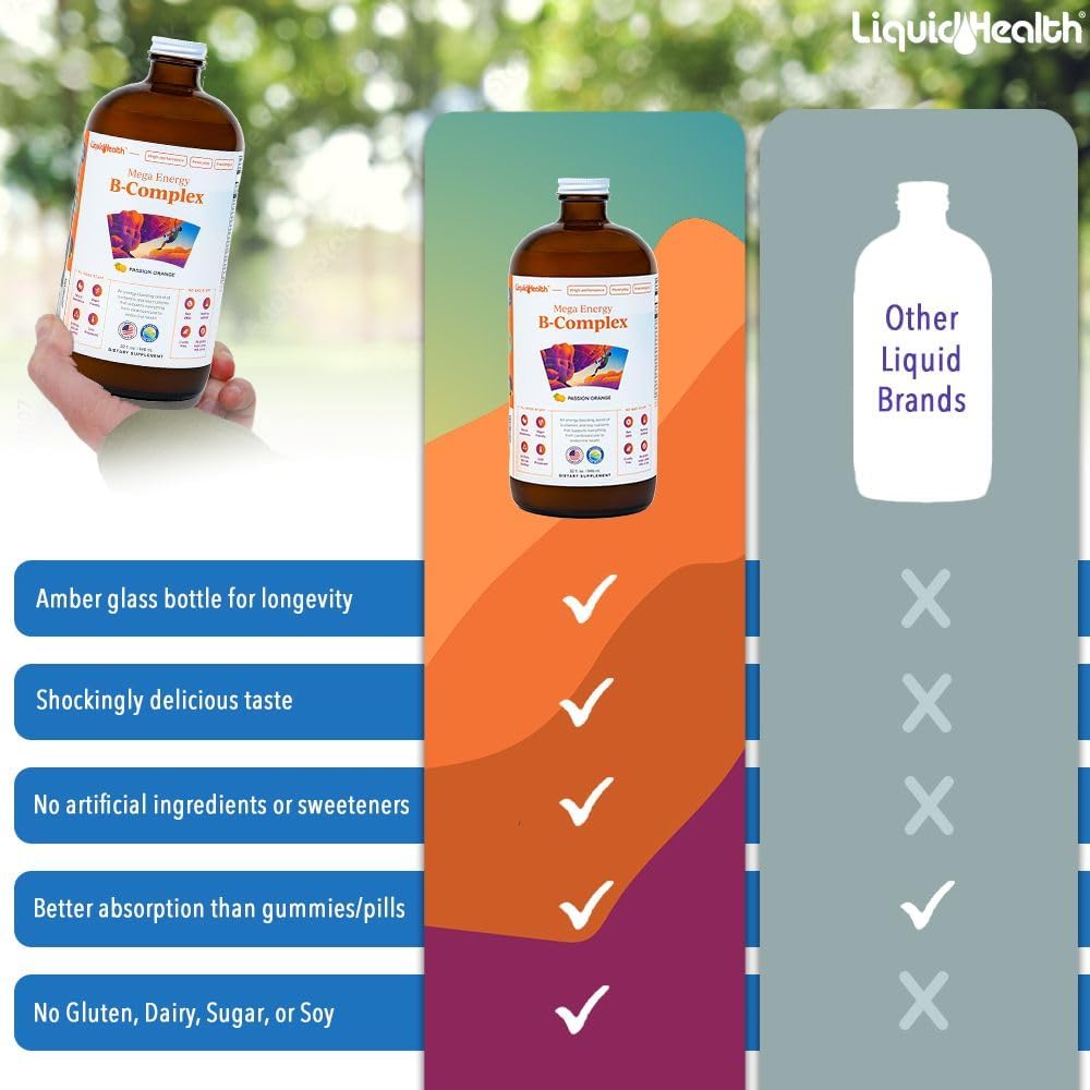 LIQUIDHEALTH Mega Energy Methylated B-Complex - Liquid Vitamin Supplement (946 mL)