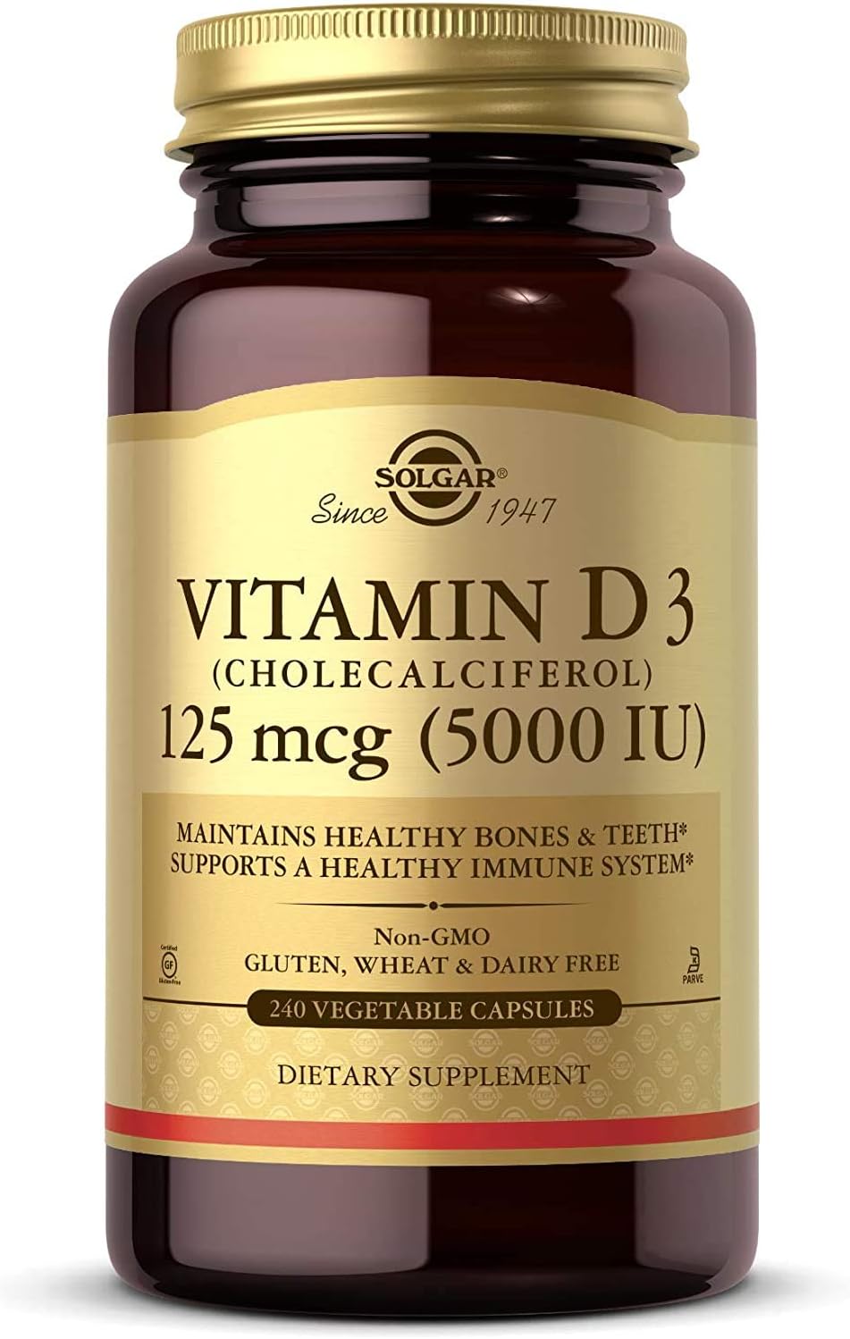 Solgar Vitamin D3 (Cholecalciferol) 125 mcg (5000 IU), 240 Vegetable Capsules