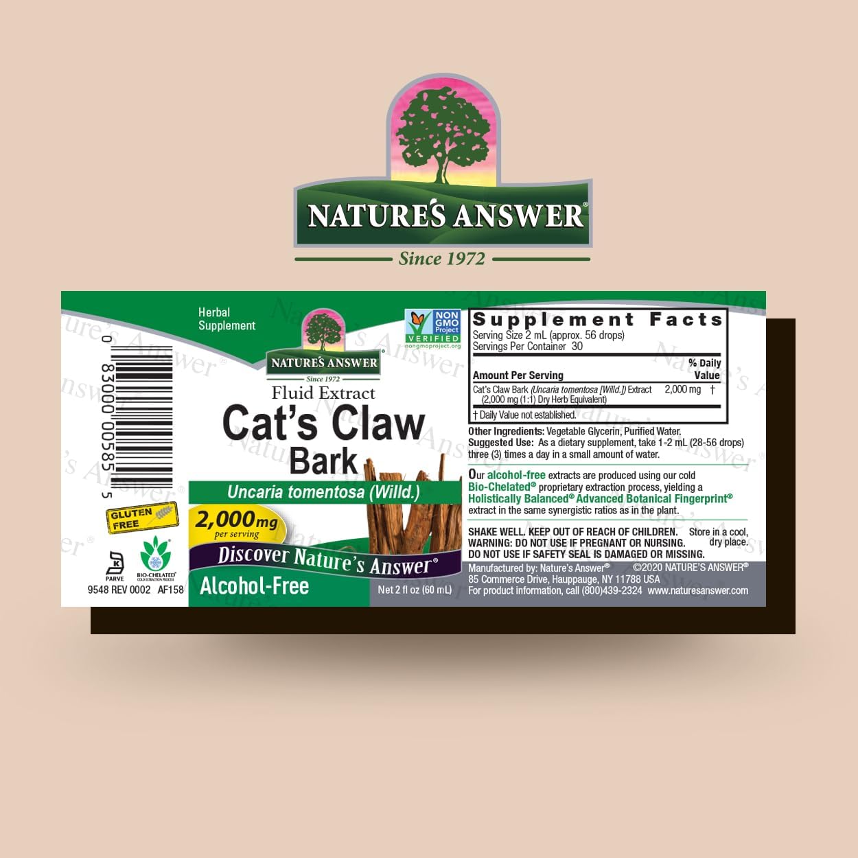 Nature's Answer Cat's Claw Bark Liquid Extract – Alcohol-Free, Vegan, Non-GMO, Gluten-Free, Kosher – 2 fl oz (59 mL)