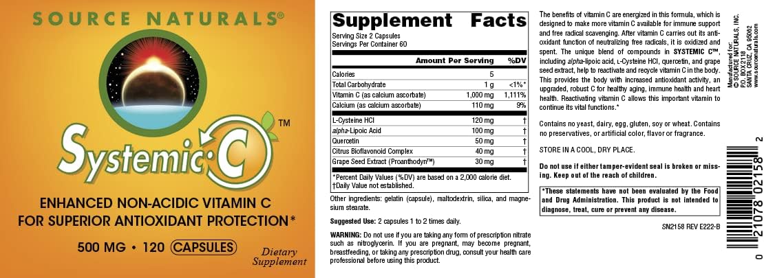 Source Naturals Systemic C, 500 mg - 120 Capsules