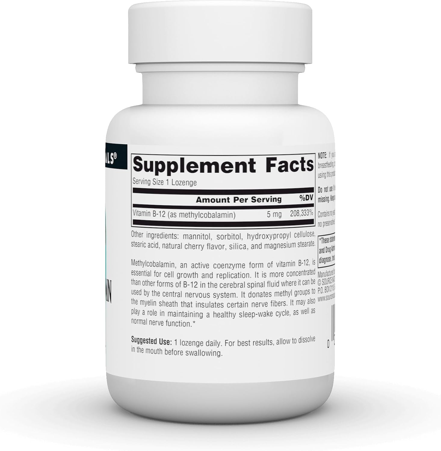 Source Naturals Methylcobalamin Vitamin B-12 - Cherry Flavoured - 5mg (5000 mcg) - 30 Lozenges