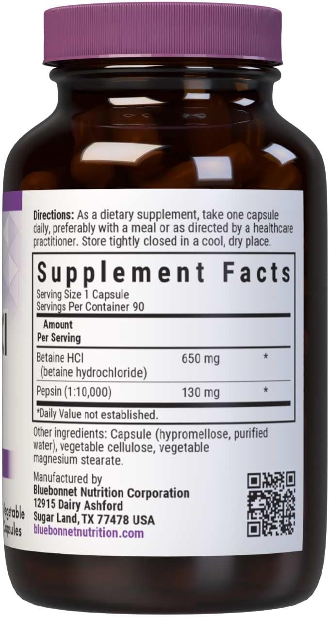 BlueBonnet Betaine HCl Plus Pepsin Vegetarian Capsules, 90 Count - görsel 2