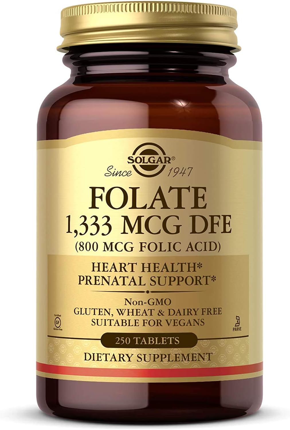 Solgar Folate 1,333 mcg DFE (800 mcg Folic Acid) - 250 Tablets