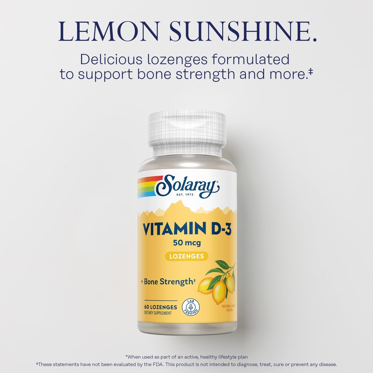 SOLARAY Vitamin D3 2000 IU Lozenges - Natural Lemon Flavour, 60 Count