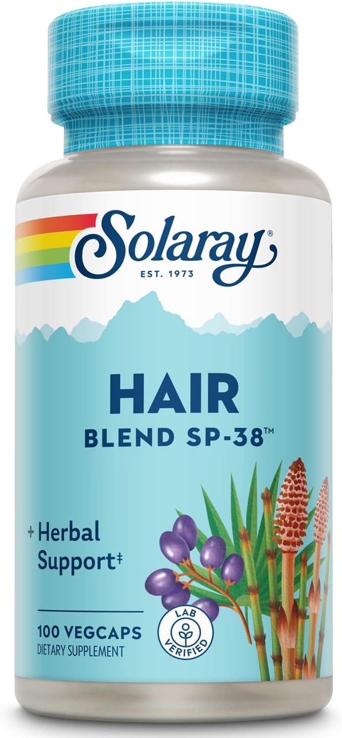 SOLARAY Hair Nutrients Supplement – Biotin, L-Cysteine, Iron, Zinc – 120 Veg Capsules