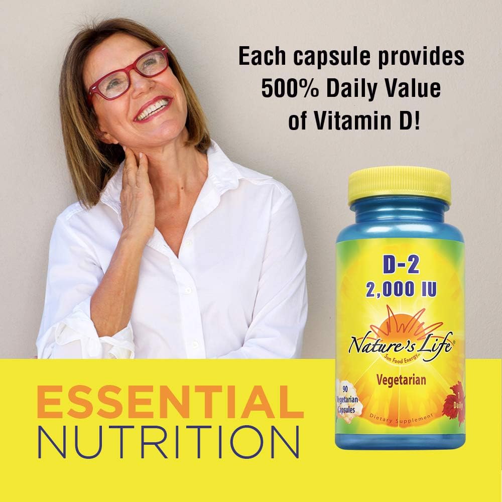 Nature's Life Vitamin D-2 2000IU | High Potency Ergocalciferol | Supplement May Support Bone & Heart Health | 90 Vegetarian Capsules