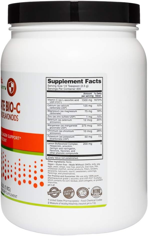NutriBiotic Ascorbate Bio-C - Buffered Effervescent Vitamin C Powder with Bioflavonoids and Minerals, 2.2 Lb (1 kg)