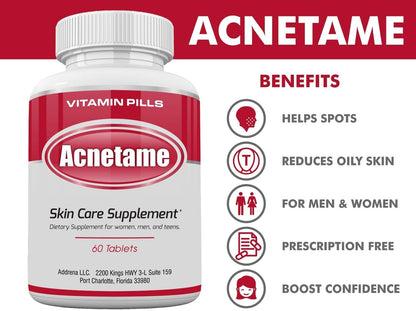 Acnetame Acne Pills – Vitamin Supplements for Acne Treatment – Natural Clear Skin – 60 Tablets – Canada