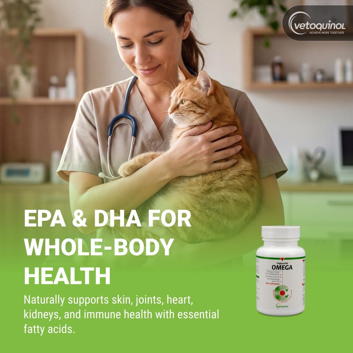 Vetoquinol Triglyceride Omega – Fish Oil for Dogs & Cats, 60 Softgels