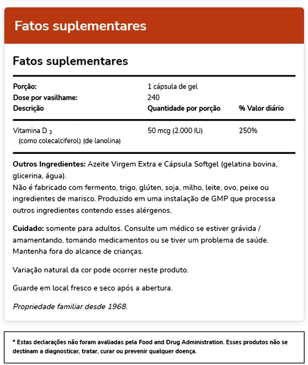 NOW Foods Vitamin D-3 2000 IU, 240 Softgels