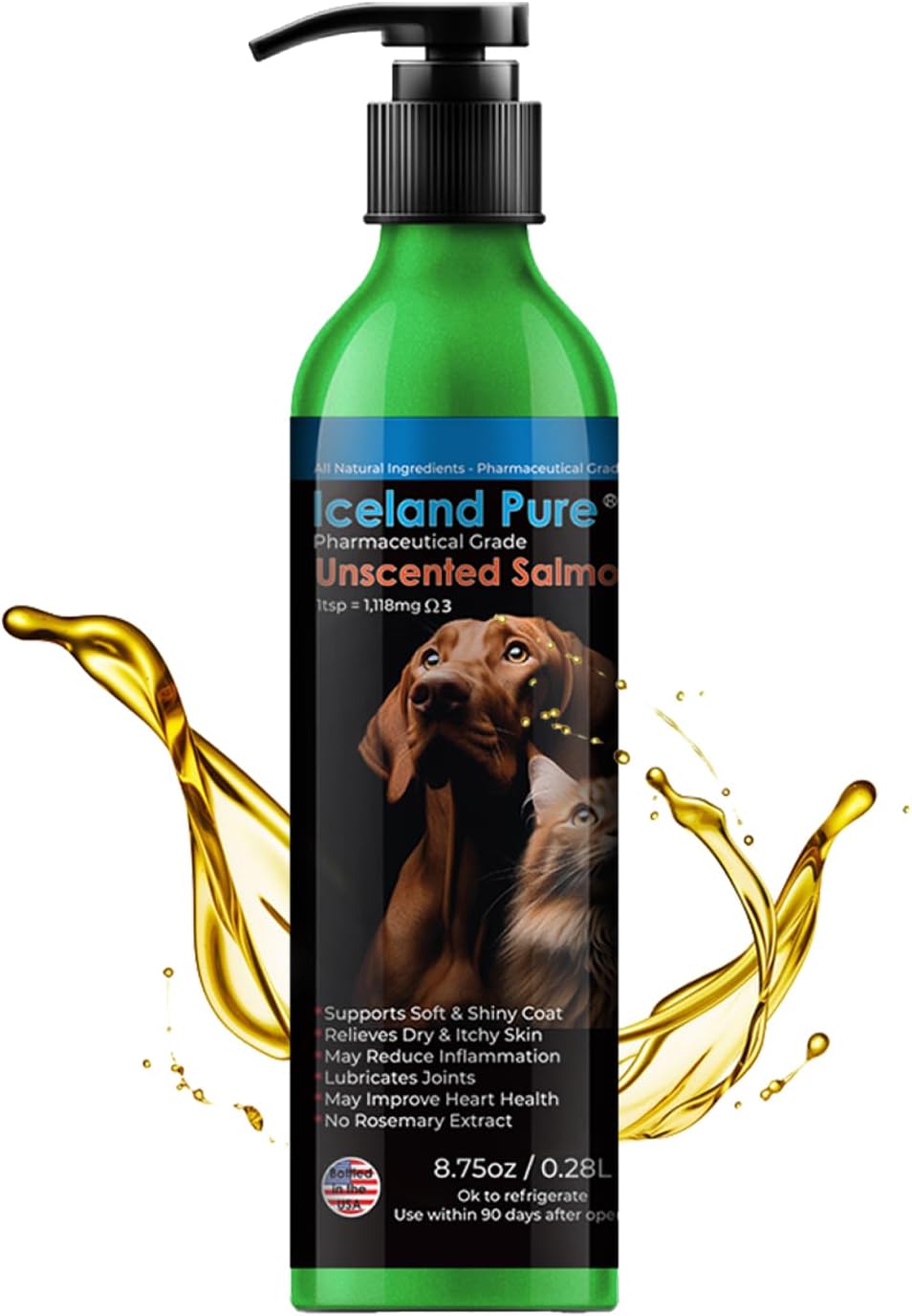 Iceland Pure Salmon Oil – Unscented Pharmaceutical Grade Liquid Supplement for Dogs and Cats, 17 oz