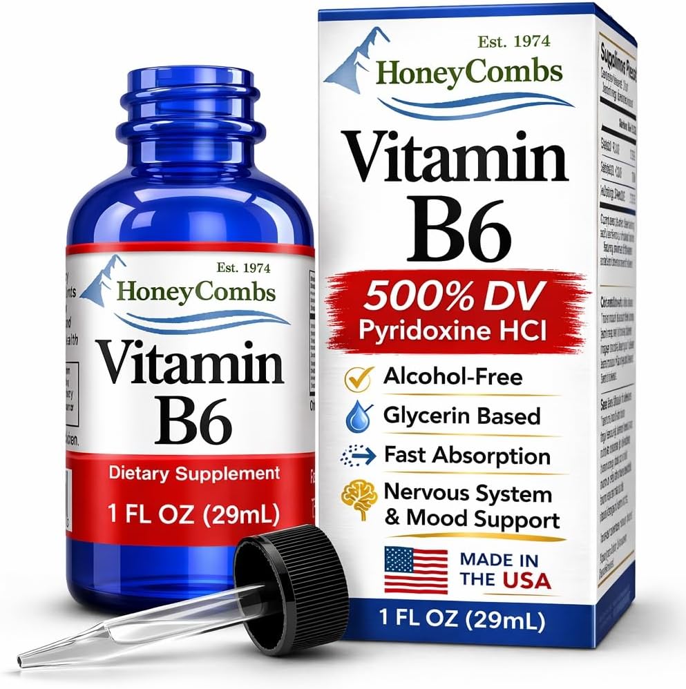 Vitamin B6 Liquid Drops, Pyridoxine HCl Supplement, 30 mL | High Potency Energy Metabolism Support