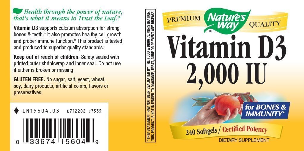 Nature's Way Vitamin D3 2000 IU 240 Softgels (Pack of 2)