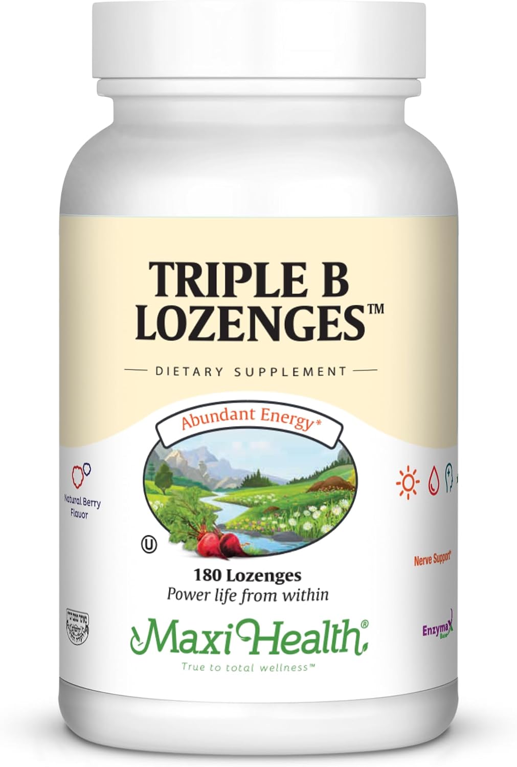 Maxi Health Triple B Lozenges - Vitamin B12 & B6 & Biotin - Strawberry Flavour - 180 Chewies - Kosher