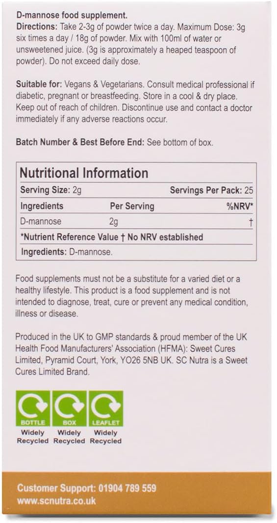 Waterfall D-Mannose Powder - 100% Pure D-Mannose from Birch - 50 g