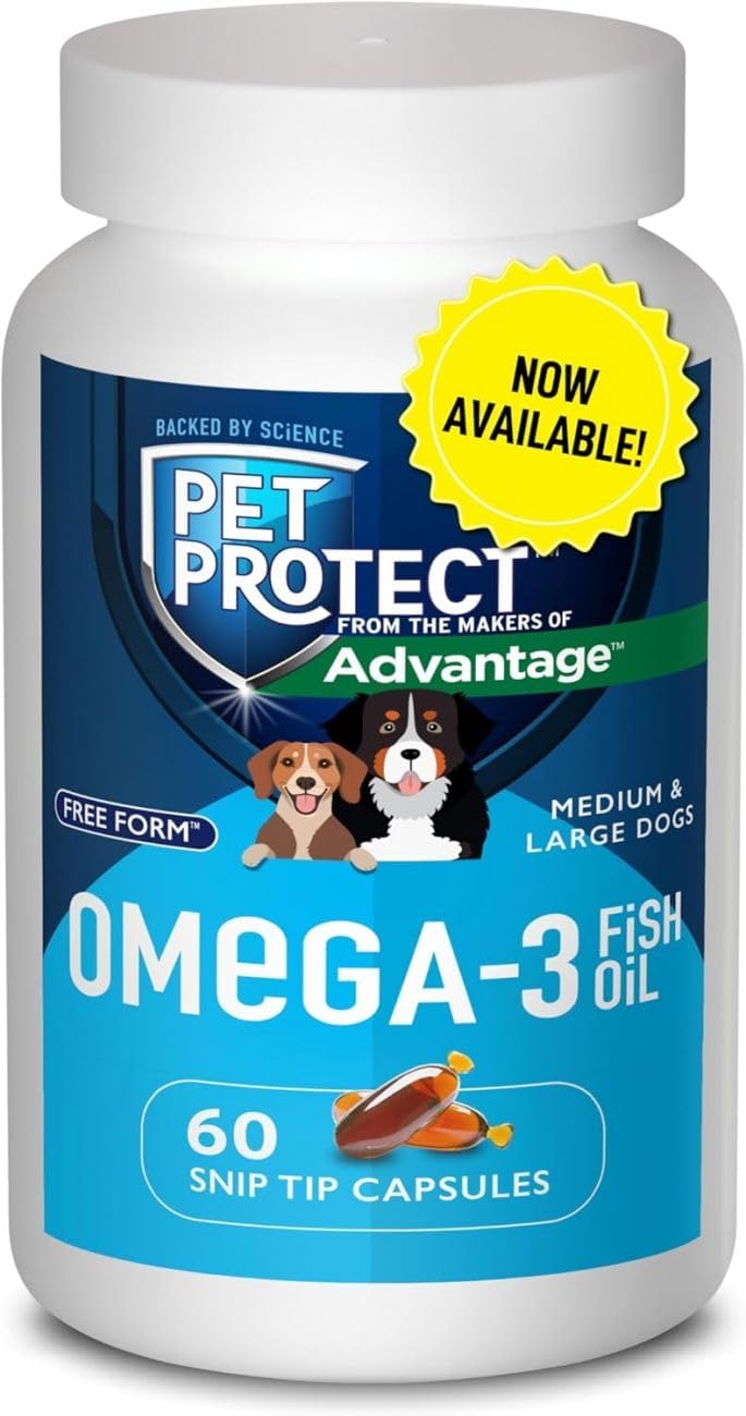 Free Form Snip Tips Omega-3 Fish Oil Liquid Supplement for Medium and Large Dogs, 60 Count