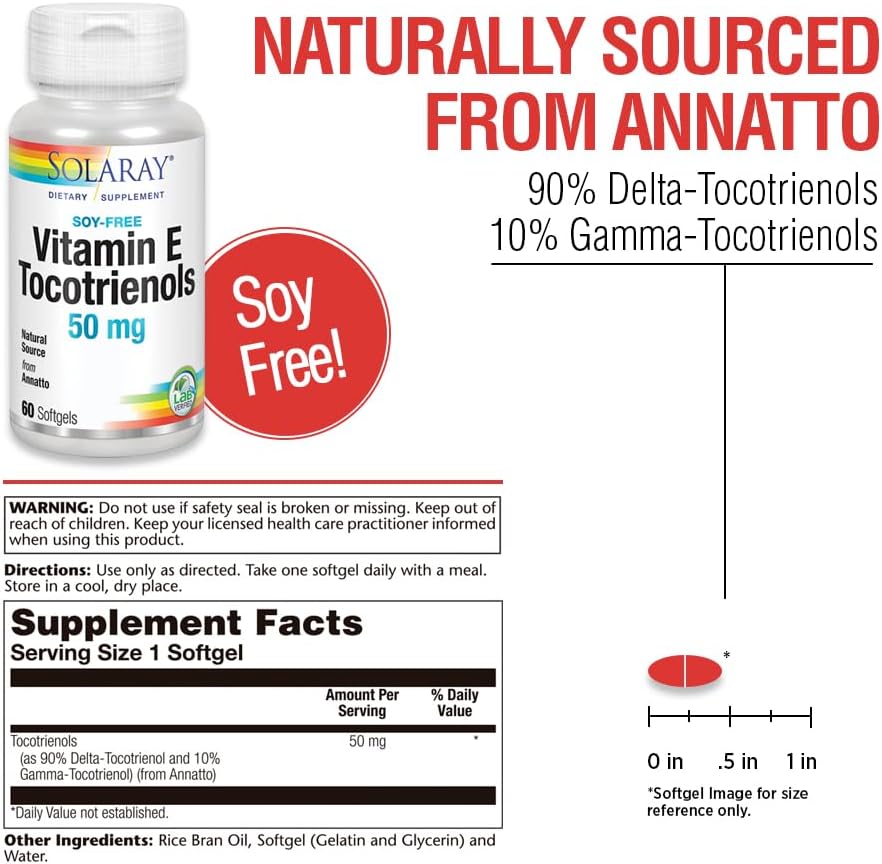 SOLARAY Vitamin E Tocotrienols 50 mg | Brain and Heart Health Support | Soy-Free | 50 Capsules