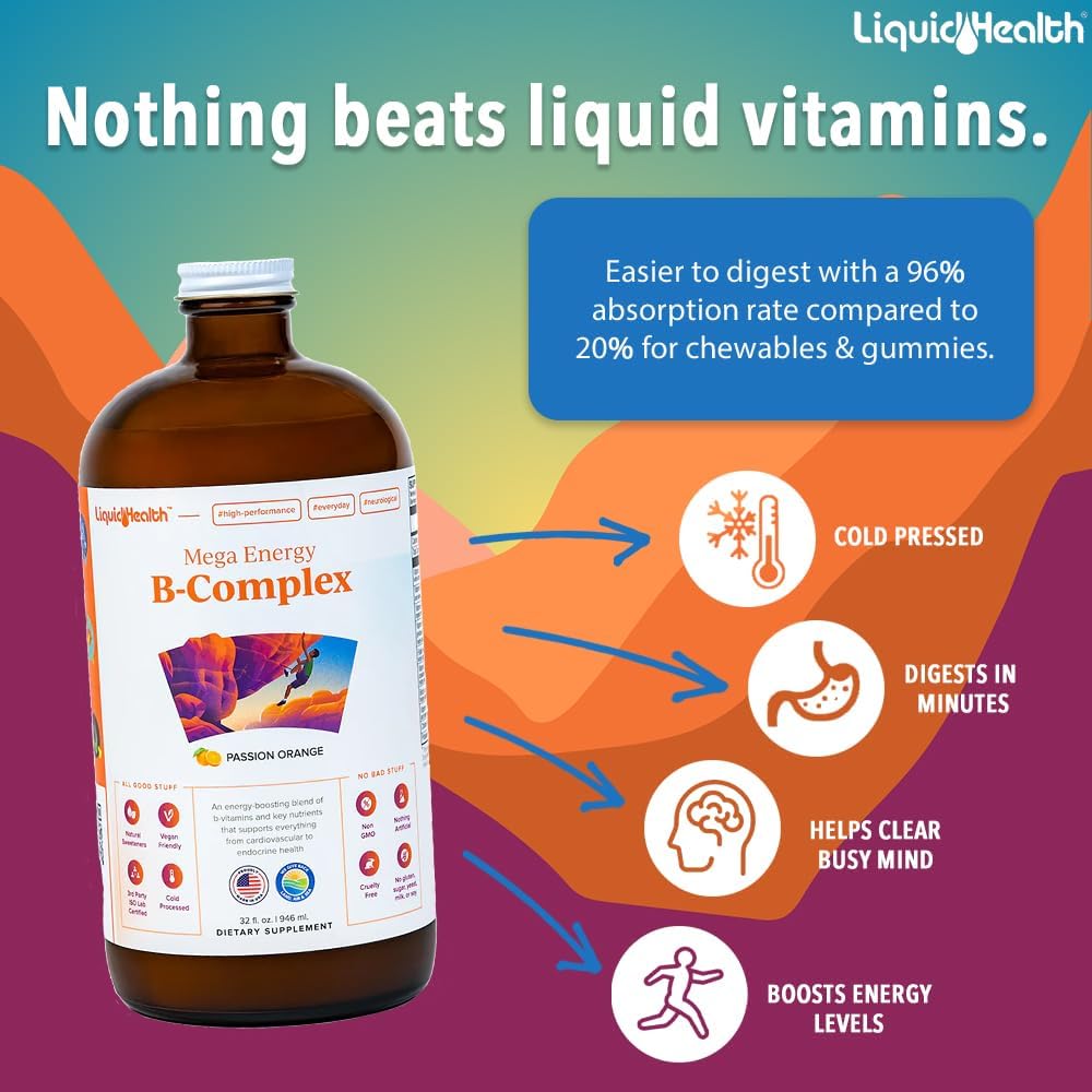 LIQUIDHEALTH Mega Energy Methylated B-Complex - Liquid Vitamin Supplement (946 mL)